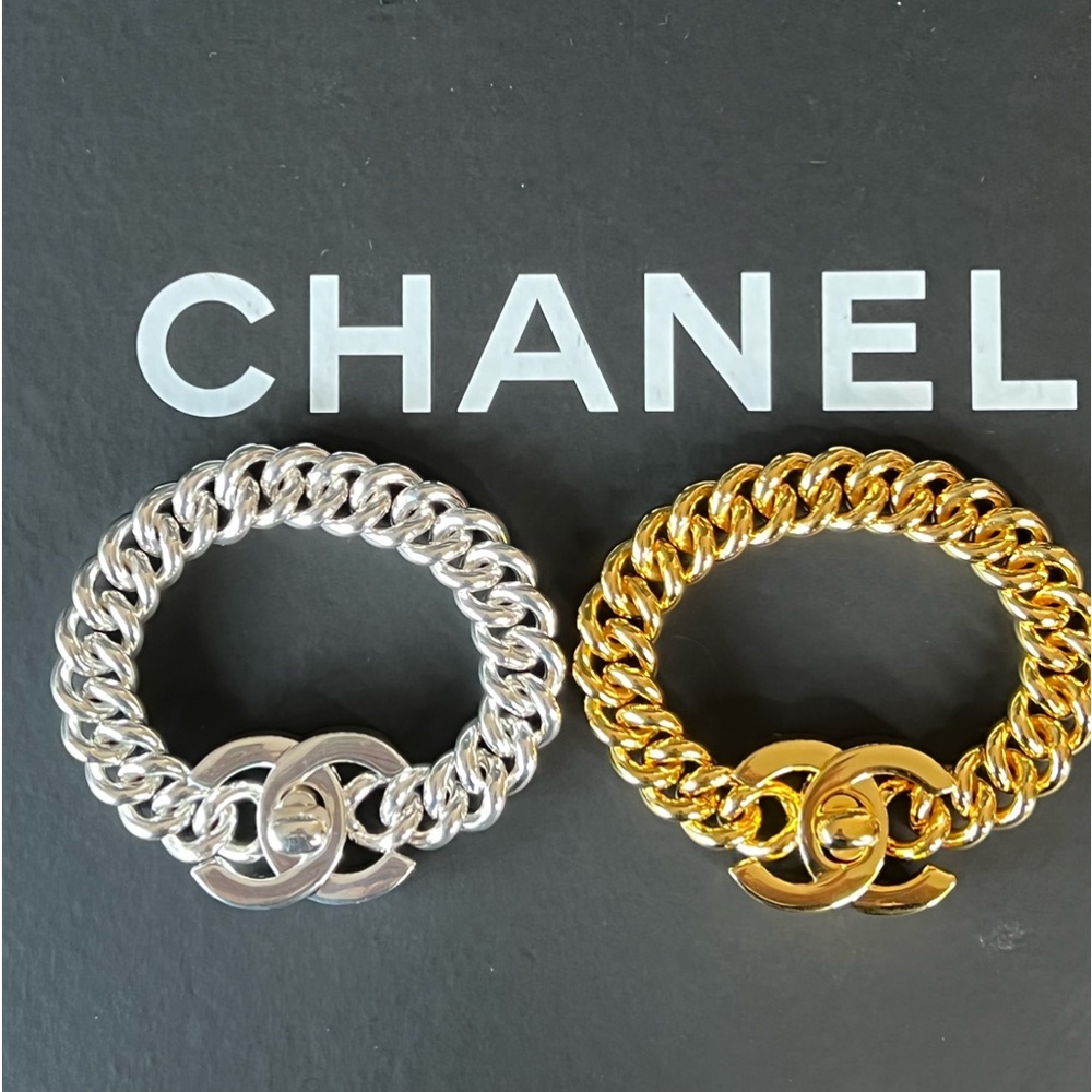 Chanel 95A Turn Lock Bracelet in Gold and Silver Signed and Pristine
